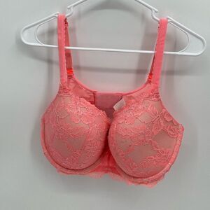 Victoria's Secret Salmon Pink Lace Sparkle Body by Victoria Lined Demi 38DD